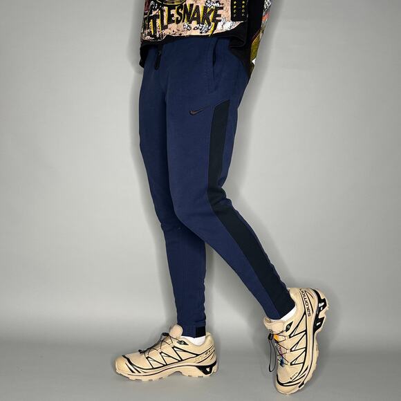 Nike Sweatpants Navy Blue Cotton Joggers Black Swoosh